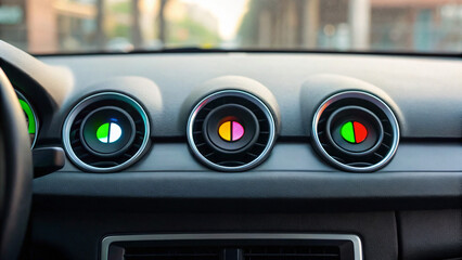 Fototapeta premium Vibrant Dashboard Interface with Circular Air Vents and Colorful Indicators