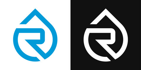 Simple R logo in water droplet. Plumbing and water service vector symbol.
