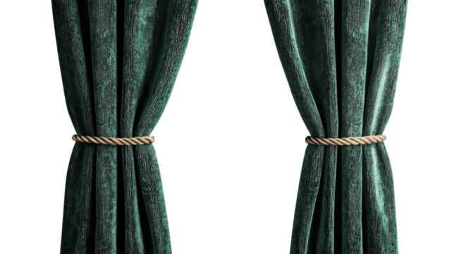 Png of Elegant green curtains styled with rope ties, adding sophistication to any interior space.
