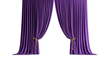 Png of Elegant purple curtains with golden tiebacks, creating a luxurious ambiance for any event or setting.