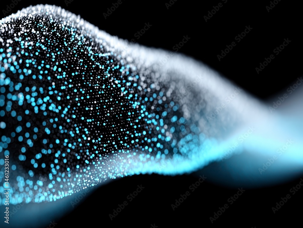 Poster luminous swirl particle stream gradient effect backdrop against black background modern illustration