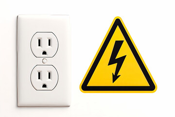 Electrical Outlet and High Voltage Warning Sign – Shock Hazard Safety Concept Image