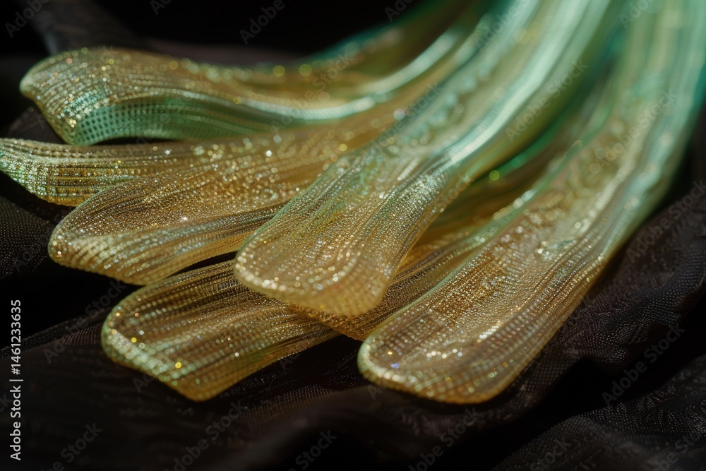 Poster elegant fabric with shimmering textures and patterns displayed gracefully.