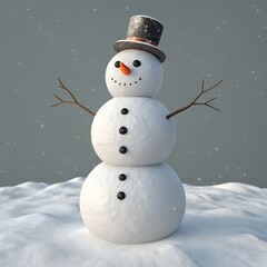 Obraz premium Conceptual vector illustration of a snowman in the snow on Christmas day with a grey background.