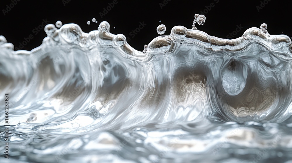 Poster close-up of a series of water splashes and ripples, creating a wave-like pattern. the liquid's surfa