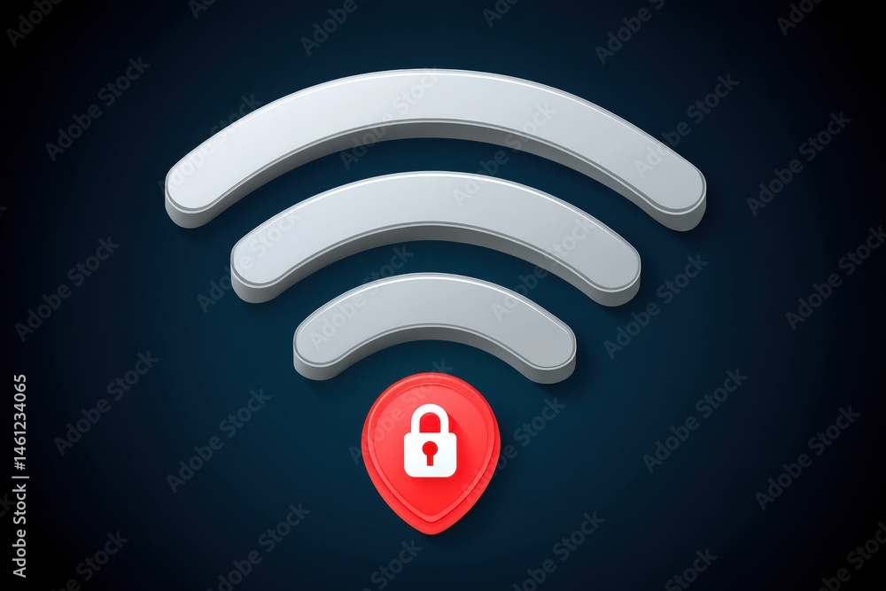 Poster wireless signal symbol with a security lock icon below.