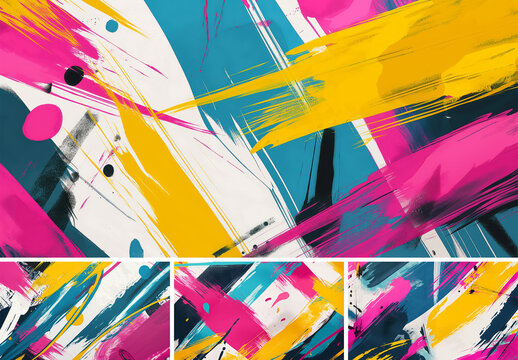 6 Pop Art Background Paint Strokes Collection