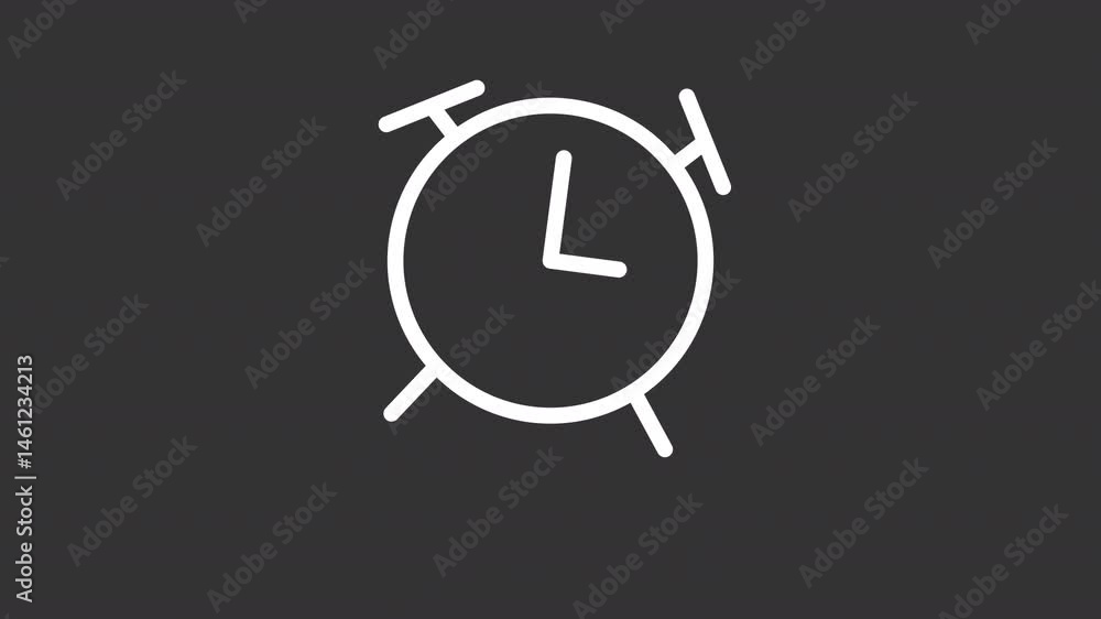 Poster ringing alarm clock ui icon white line animation. time management. jumping stopwatch, shaking. sched