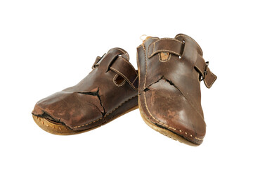 old brown leather shoes boots isolated on white or transparent png