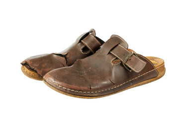 old brown leather shoes boots isolated on white or transparent png