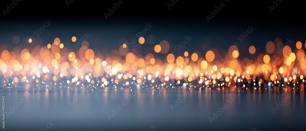 Poster radiant golden bokeh display with sparkling light effect in dark environment decorative backdrop