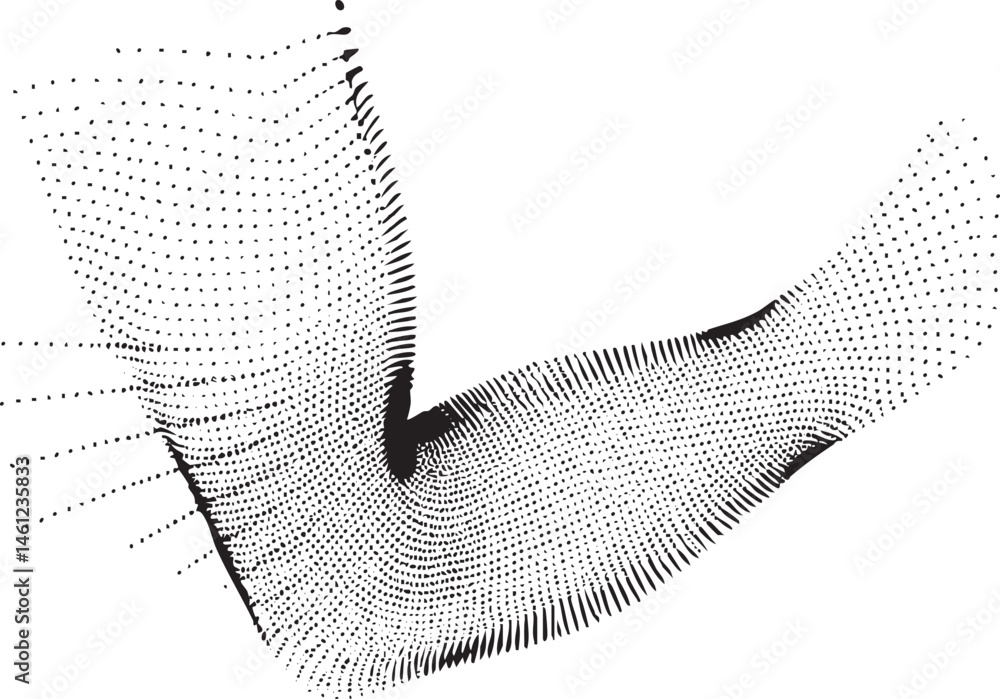 Poster a flowing abstract shape dominates the with numerous dotted lines.