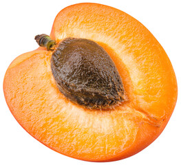Apricot half png. Apricot isolated on white or transparent background. Cut apricot slice with kernel  no background. Full depth of field. Transparent png.