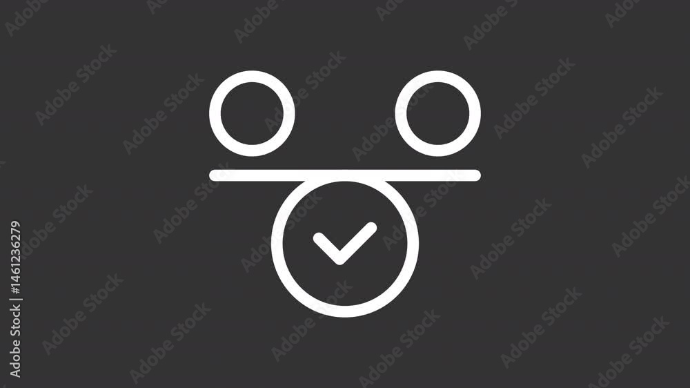 Poster weight balance ui icon white line animation. moving line. complete mark showing up. success, accompl