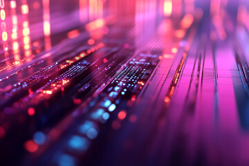 Futuristic Technology Abstract Pink Blue Lights Digital Data Network,