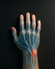 Gene3D Illustration of Human Hand with Highlighted Vein Systemrated Image