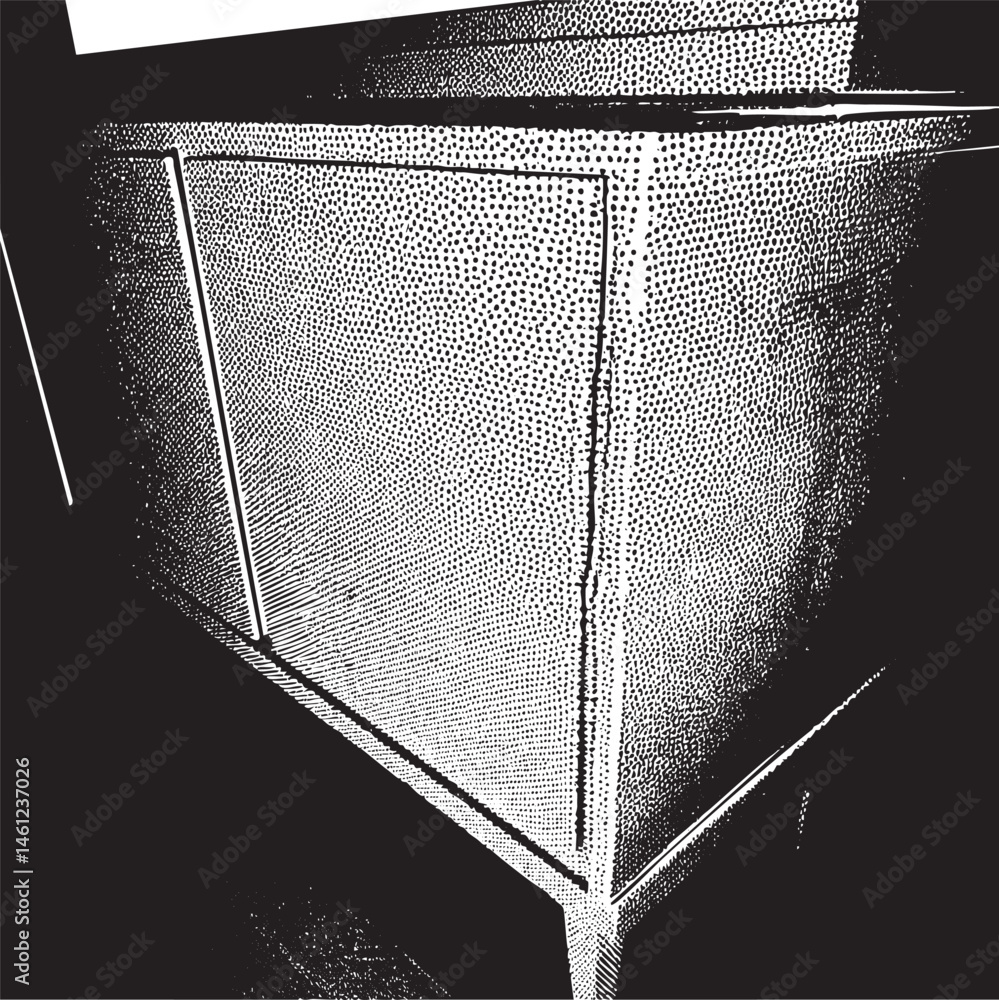 Poster a textured cube-shaped structure stands vertically against a neutral background.