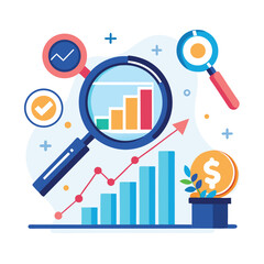 magnifying-glass-highlights-business-growth-chart vector image on white background