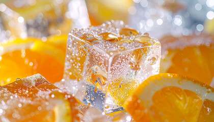 Refreshing Ice Cubes with Slices of Juicy Oranges A Cool Summer Treat