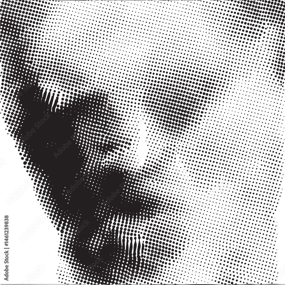 Poster a close-up portrait showcases a partial face rendered in halftone dots.