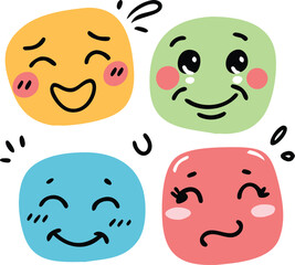 Square Emoji Faces with Expressions. Cute Pastel Emotion Icon Set for Kids.