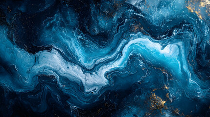 Abstract swirling patterns of deep blues and whites.