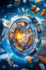 Dynamic technological innovation abstract space digital art futuristic environment close-up view engineering concept