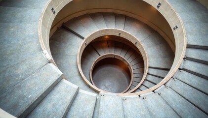 Fototapeta premium Modern spiral staircase, minimalist design, concrete steps, building, apartment, light
