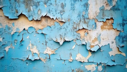 Obraz premium Peeling blue paint revealing patchy gray-white wall texture.