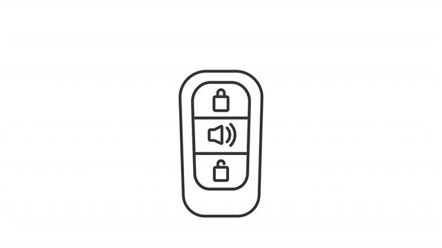 Animated car remote key line icon. Keyless entry technology animation. Opening car without physical tool. Driving safety. Outline element on white background. HD video with alpha channel