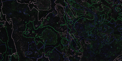 Abstract neon lines and textures forming a complex and mysterious dark background, creating a visually striking artistic composition for design purposes.