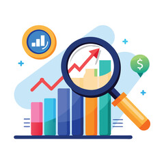 magnifying-glass-highlights-business-growth-chart vector image on white background