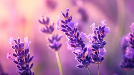 Obraz premium Lavender blossoms in a field at sunset
