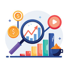 magnifying-glass-highlights-business-growth-chart vector image on white background