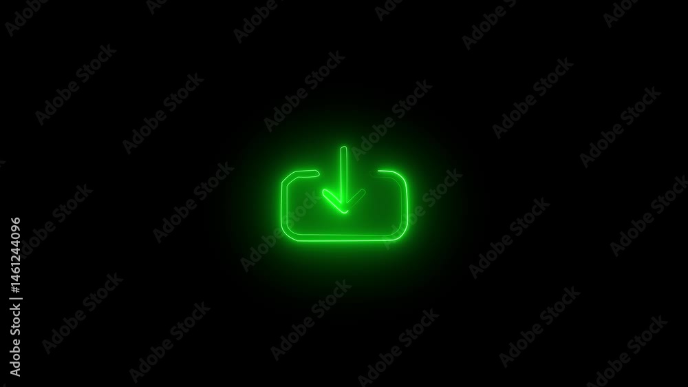 Poster glowing neon animation of download icon arrow icon .abstract directional arrow icon or swipe down ar