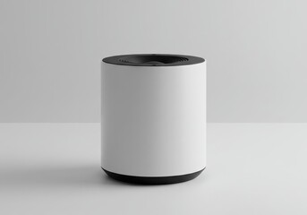 Modern white air purifier with black accents on a neutral background