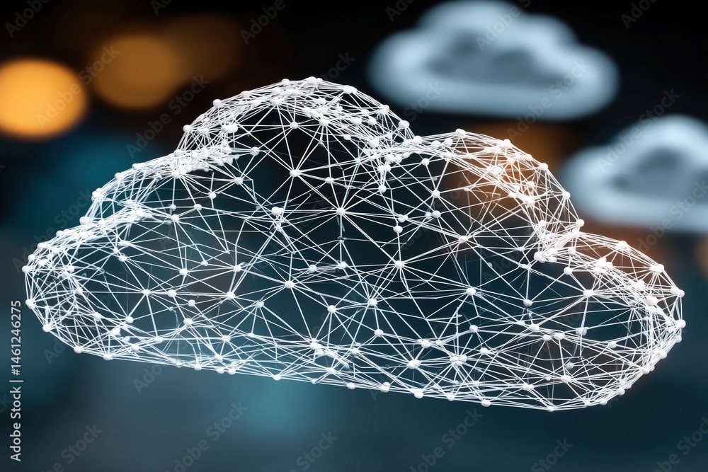 Poster digital cloud structure with a blurred background.