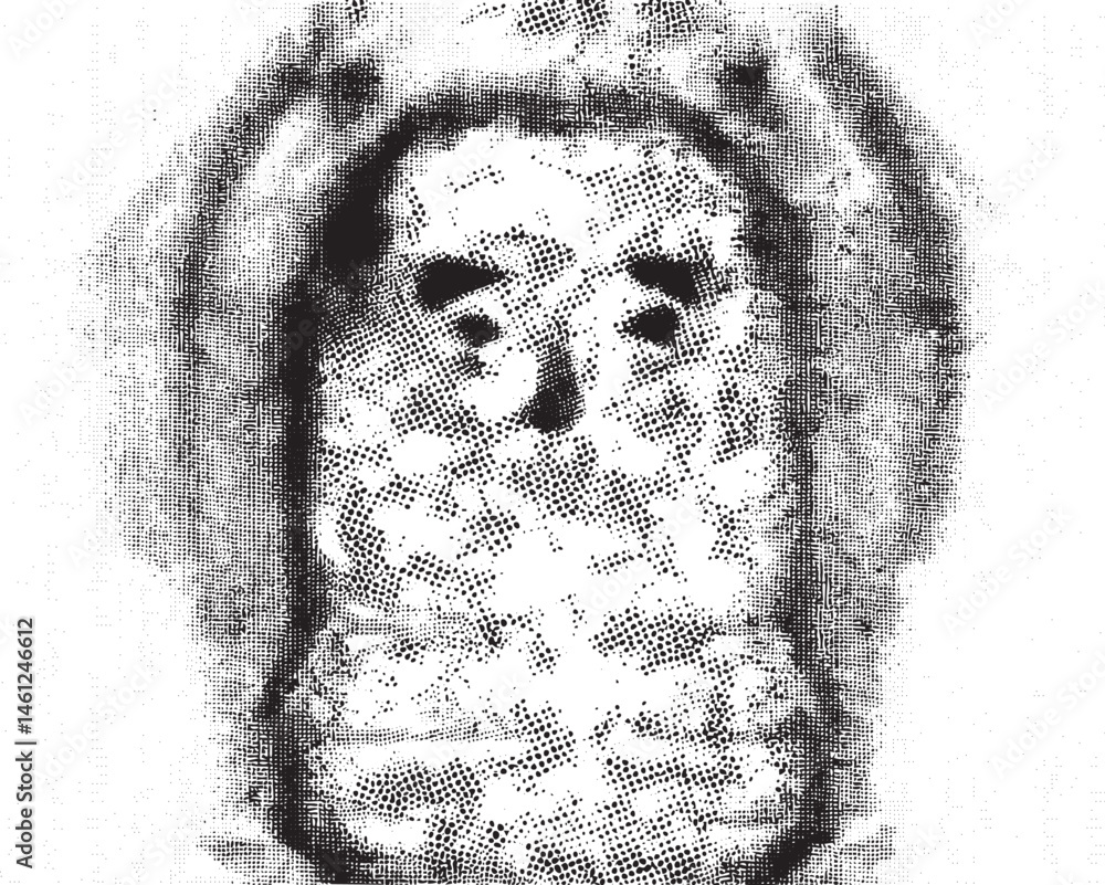 Poster a grayscale portrait of an owl's face appears within a textured patterned background.