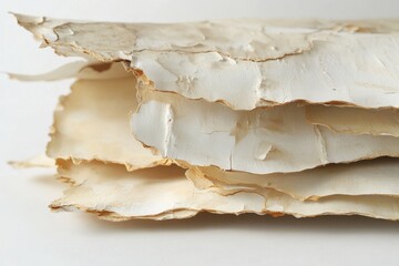 Aged, layered sheets of paper, close-up view.