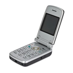 Silver Flip Phone on White Background
