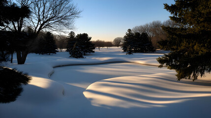 Snowy Golf Course Landscape In Winter