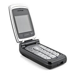 Silver and Black Clamshell Cell Phone on White Background