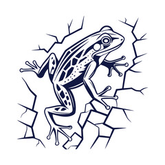 Fototapeta premium Fierce Frog Leaping Through Cracked Wall Design