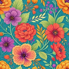 Floral seamless vector pattern design with pink blossoms and vintage leaf ornamentation for textile and wallpaper
