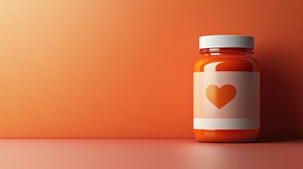 Vibrant orange supplement jar on an orange backdrop, symbolizing health and wellness.