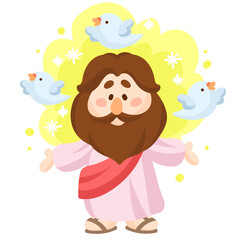 Cartoon Jesus Sticker for kids Sunday School PNG ( Cute Jesus with pigeons )