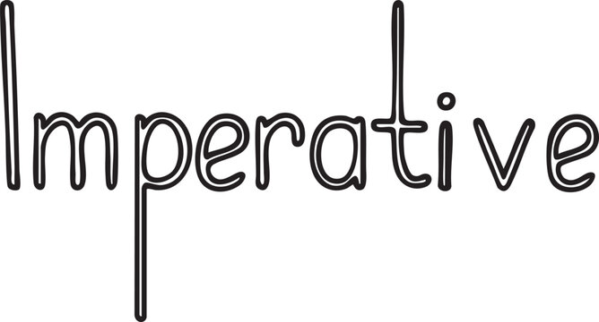 A stark white rectangular sign displays the word 'Imperative' in bold dark font.