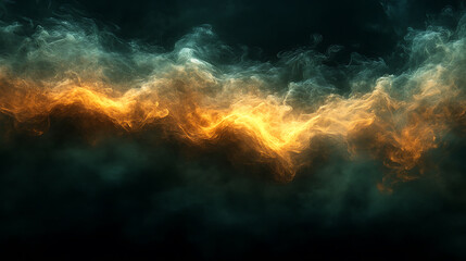 Abstract golden nebula on dark teal background digital illustration energy waves space galaxy