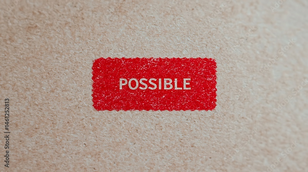 Poster a red rectangular label with the word 