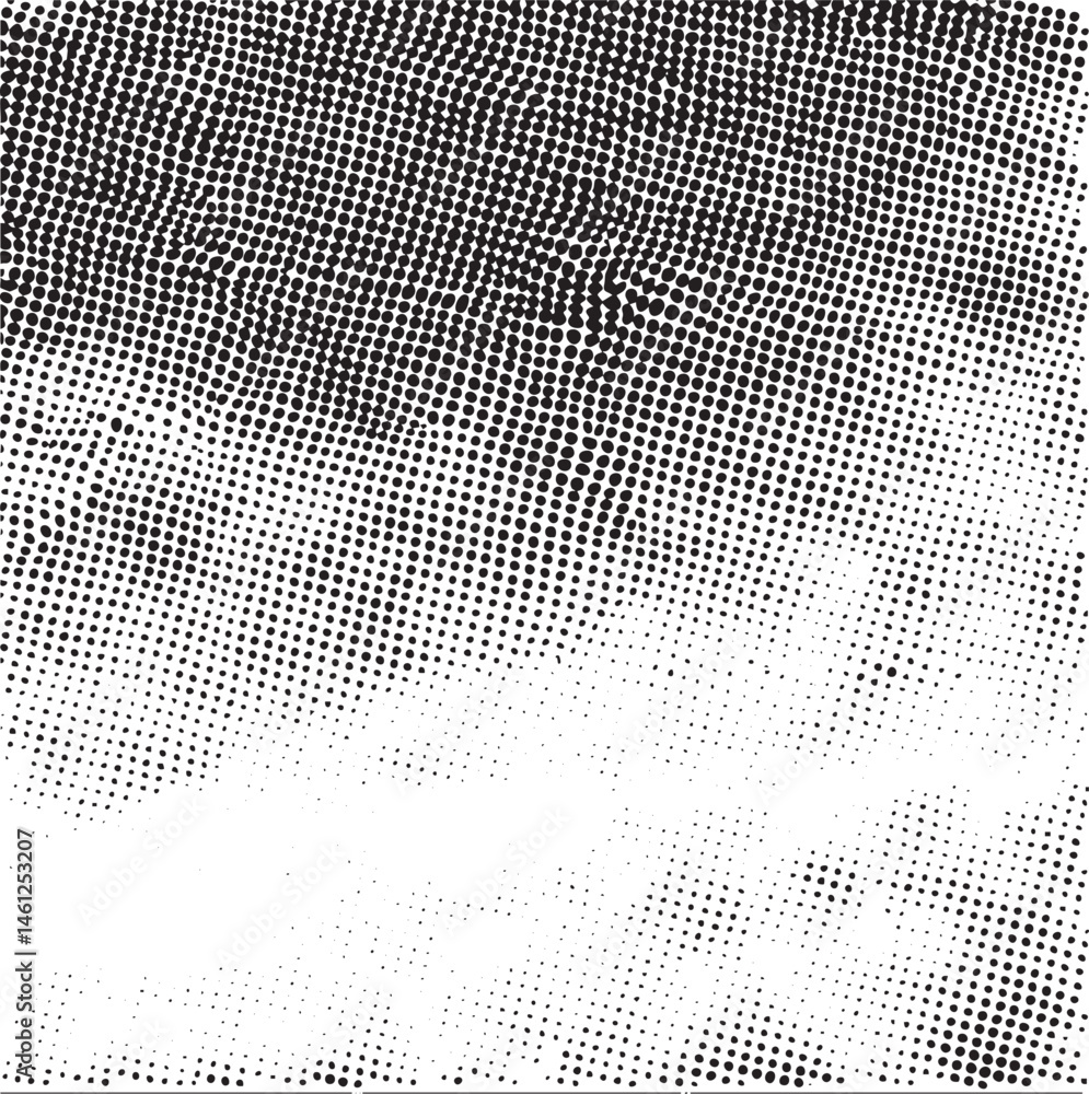 Poster a grayscale transitions from white to black creating a textured of numerous small dots.